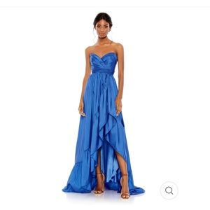 Mac Duggal Asymmetrical Strapless Sweetheart Ruffle Gown.